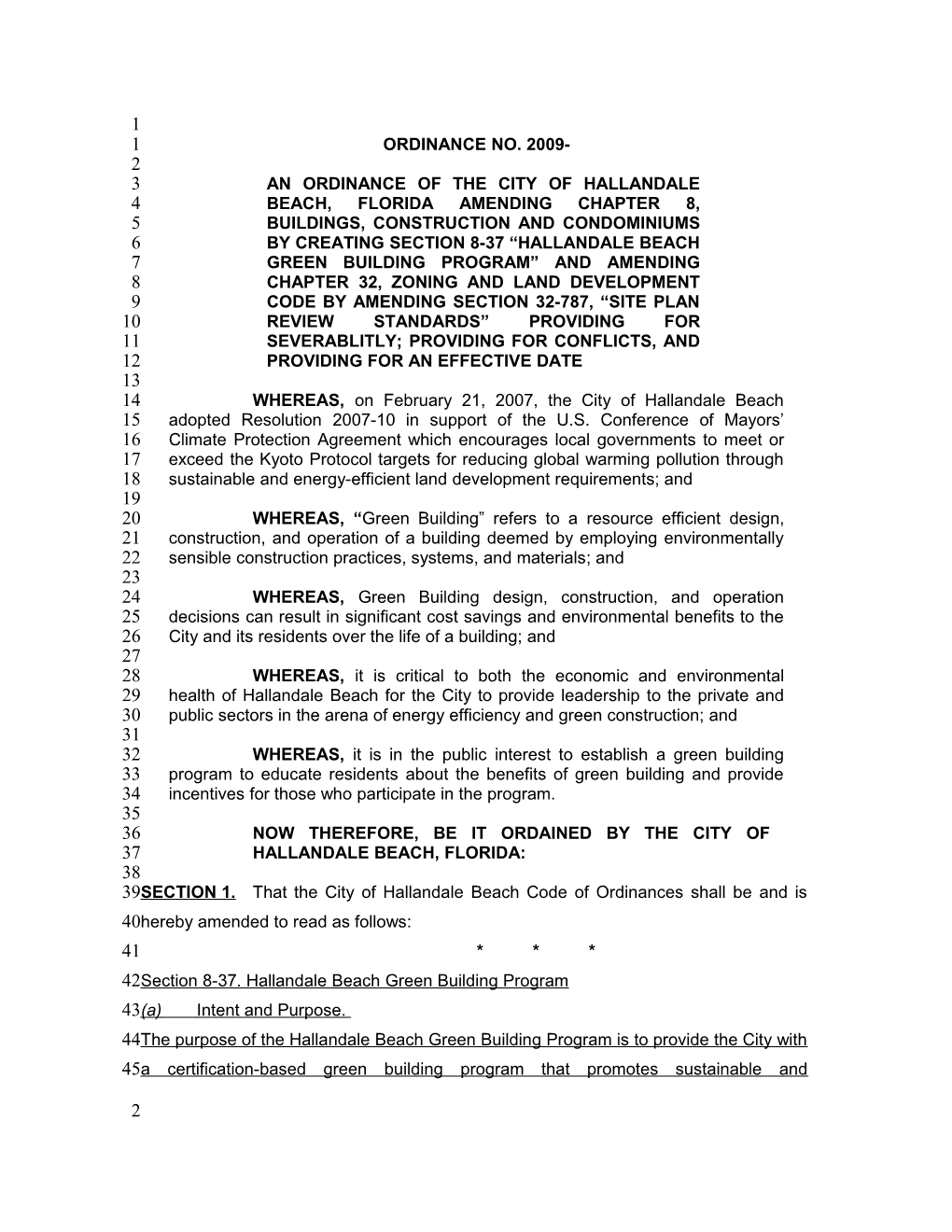 An Ordinance of the City of Hallandale Beach, Florida Amending Chapter 8, Buildings