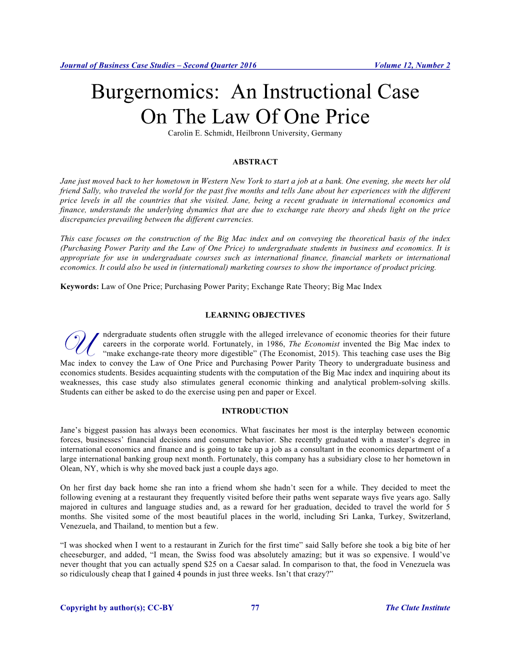 Burgernomics: an Instructional Case on the Law of One Price Carolin E