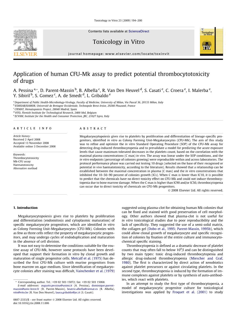 Application of Human CFU-Mk Assay to Predict Potential Thrombocytotoxicity of Drugs