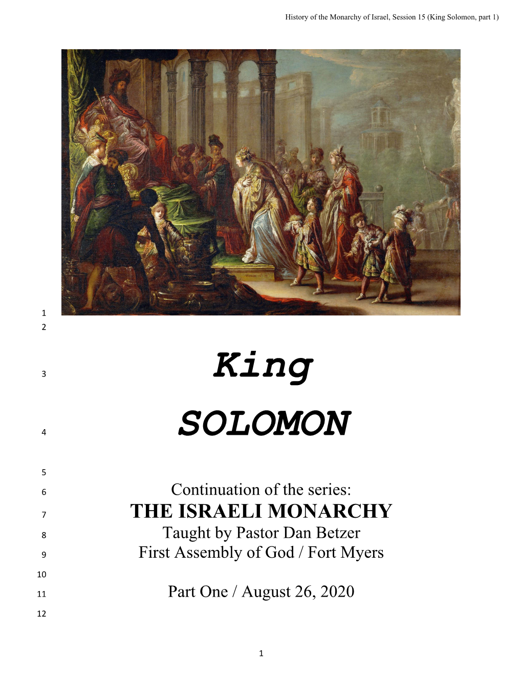 King Solomon, Part 1)