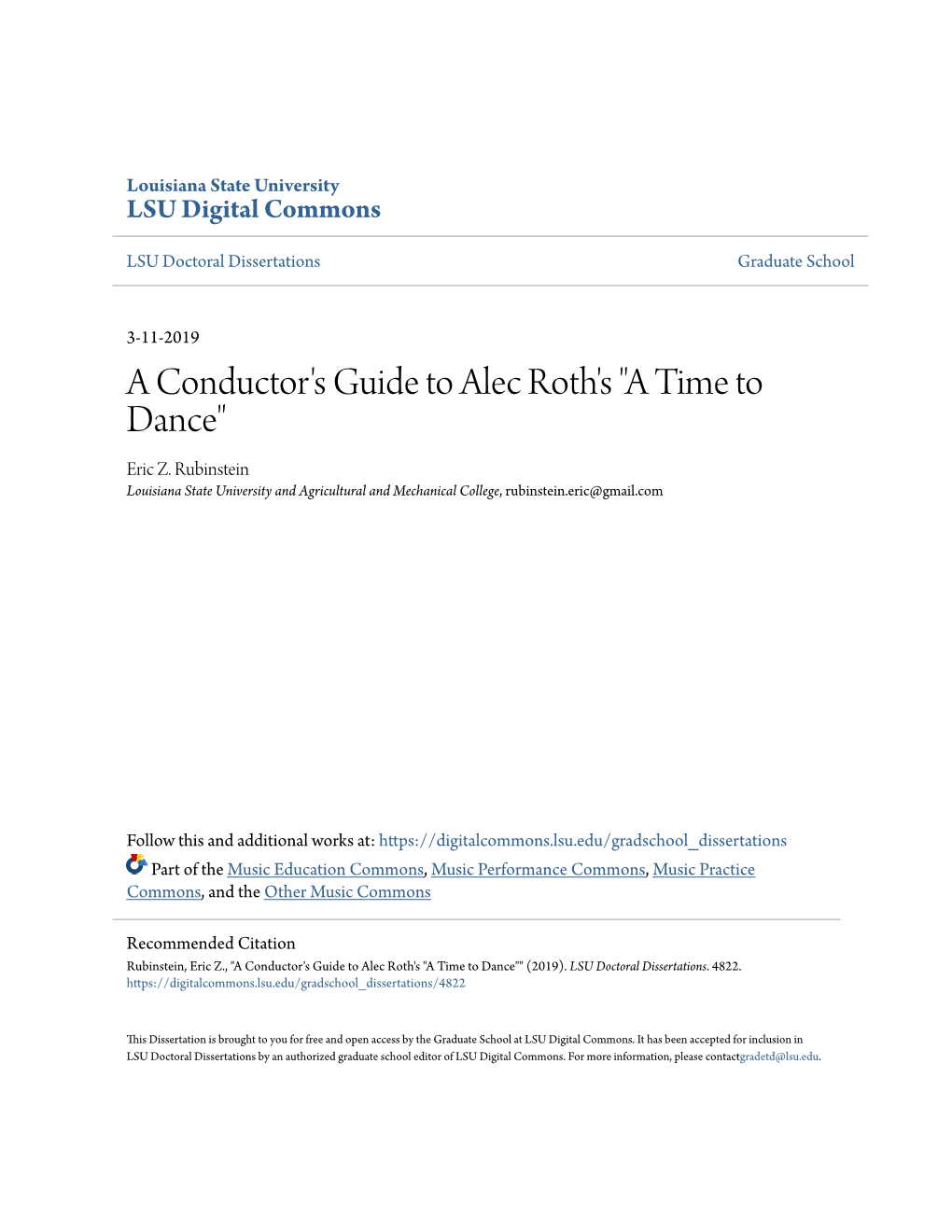 A Conductor's Guide to Alec Roth's "A Time to Dance" Eric Z