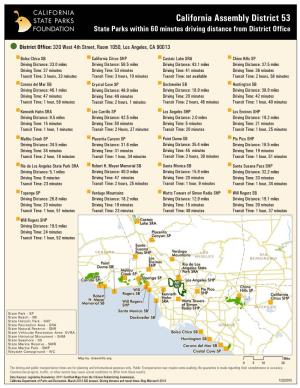 California Assembly District 53 FOUNDATION State Parks Within 60 Minutes Driving Distance from District Office