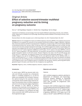 Original Article Effect of Selective Second-Trimester Multifetal Pregnancy Reduction and Its Timing on Pregnancy Outcome