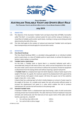 AUSTRALIAN TRAILABLE YACHT and SPORTS BOAT RULE July 2019