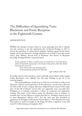 The Difficulties of Quantifying Taste: Blackmore and Poetic Reception in the Eighteenth Century