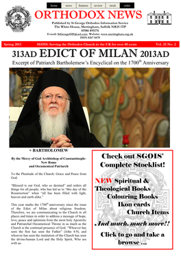 313Ad Edict of Milan 2013Ad Orthodox News