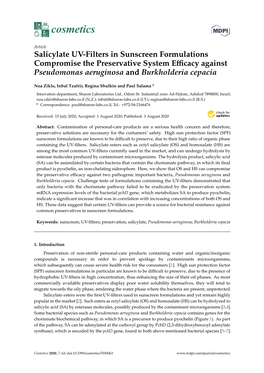 Salicylate UV-Filters in Sunscreen Formulations Compromise the Preservative System Eﬃcacy Against Pseudomonas Aeruginosa and Burkholderia Cepacia