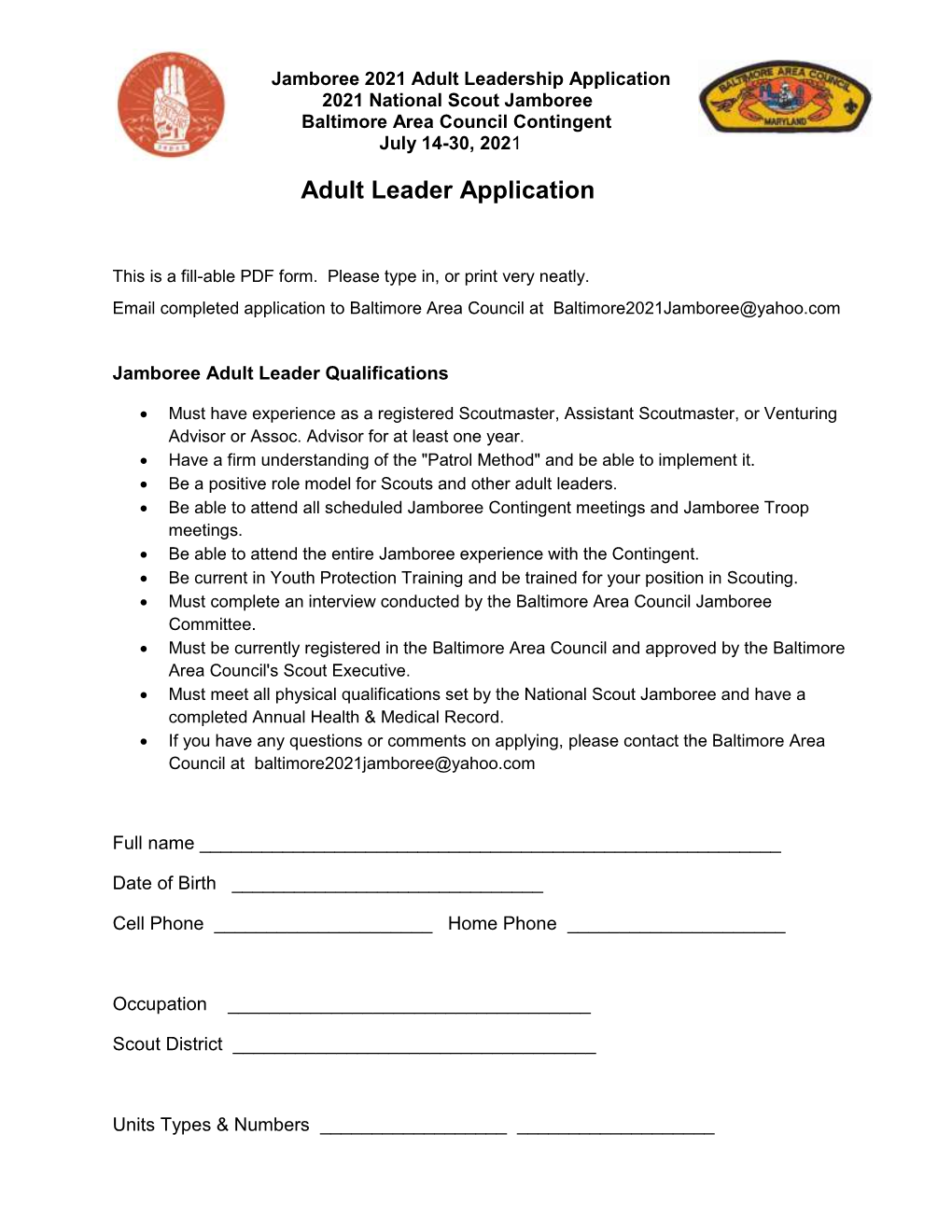 Adult Leader Application