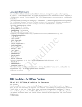 Candidate Statements 2019 Candidates for Officer Positions