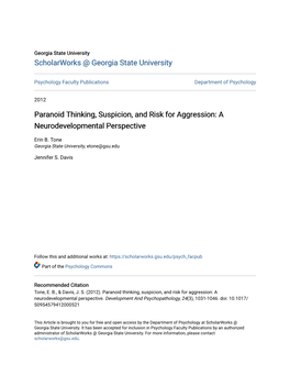 Paranoid Thinking, Suspicion, and Risk for Aggression: a Neurodevelopmental Perspective