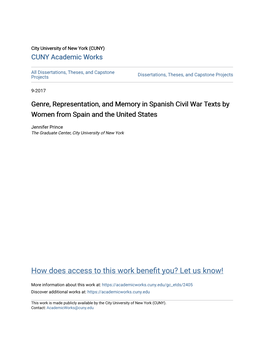 Genre, Representation, and Memory in Spanish Civil War Texts by Women from Spain and the United States