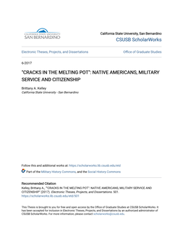 "Cracks in the Melting Pot": Native Americans, Military Service and Citizenship