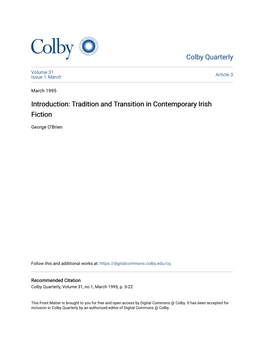 Introduction: Tradition and Transition in Contemporary Irish Fiction