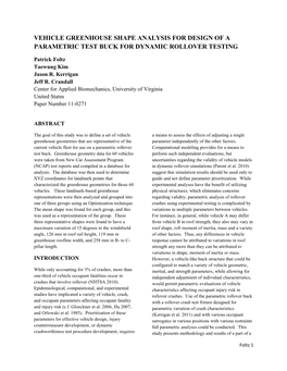 Vehicle Greenhouse Shape Analysis for Design of a Parametric Test Buck for Dynamic Rollover Testing