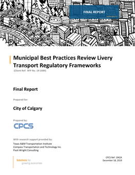 Municipal Best Practices Review Livery Transport Regulatory Frameworks (Client Ref: RFP No