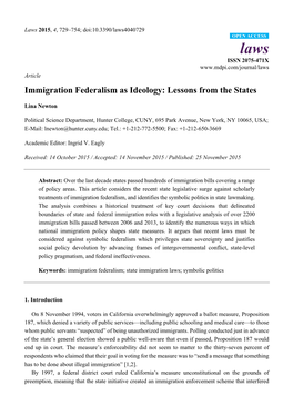 Immigration Federalism As Ideology: Lessons from the States
