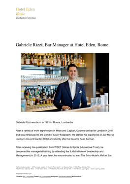 Gabriele Rizzi, Bar Manager at Hotel Eden, Rome