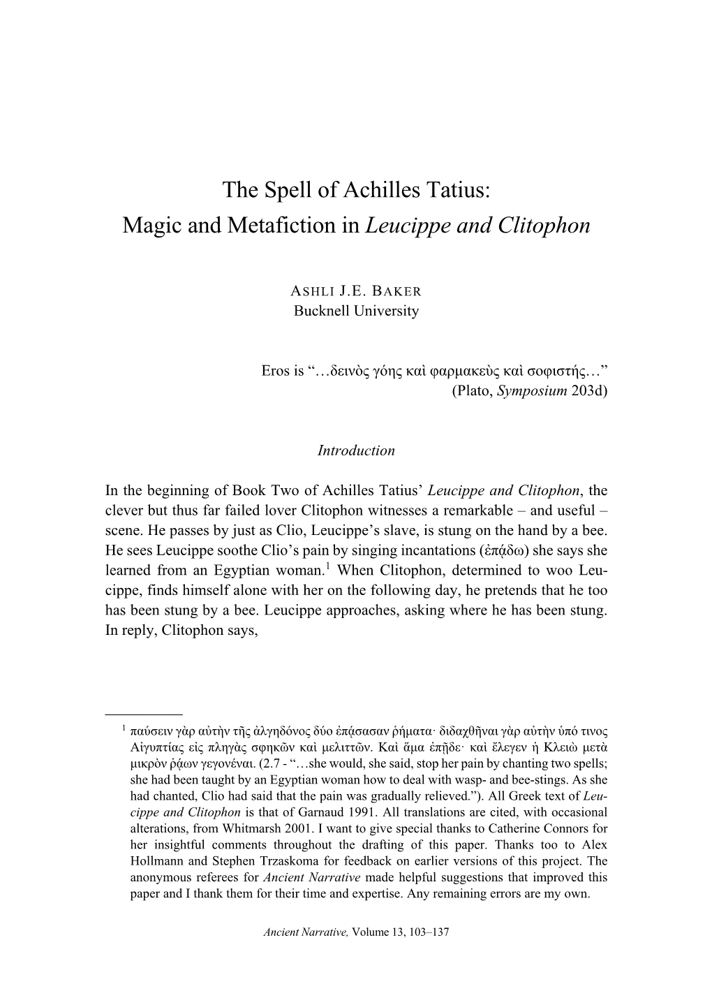 The Spell of Achilles Tatius: Magic and Metafiction in Leucippe and Clitophon