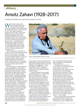 Amotz Zahavi (1928–2017) Evolutionary Biologist Who Proposed the Handicap Principle