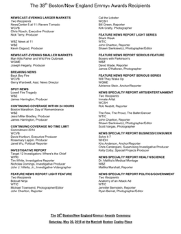38Th Boston/New England Emmy Awards Nominations