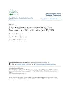 Nick Nuccio Oral History Interview by Gary Mormino and George Pozzetta, June 10, 1979 Nick Nuccio (Interviewee)
