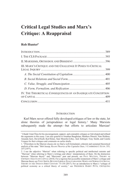 Critical Legal Studies and Marx's Critique: a Reappraisal