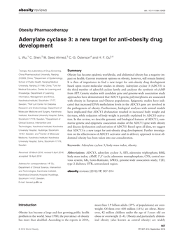 Adenylate Cyclase 3: a New Target for Anti‐Obesity Drug Development