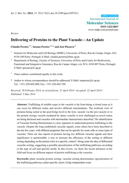 Delivering of Proteins to the Plant Vacuole—An Update