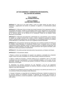 25.- Ley De Gobierno Y Administración Municipal De