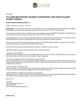 Ctv Adds Masterchef Celebrity Showdown, Two-Hour Culinary Charity Special