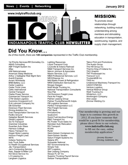 Did You Know… As of This Month, There Are 140 Companies Represented in the Traffic Club Membership