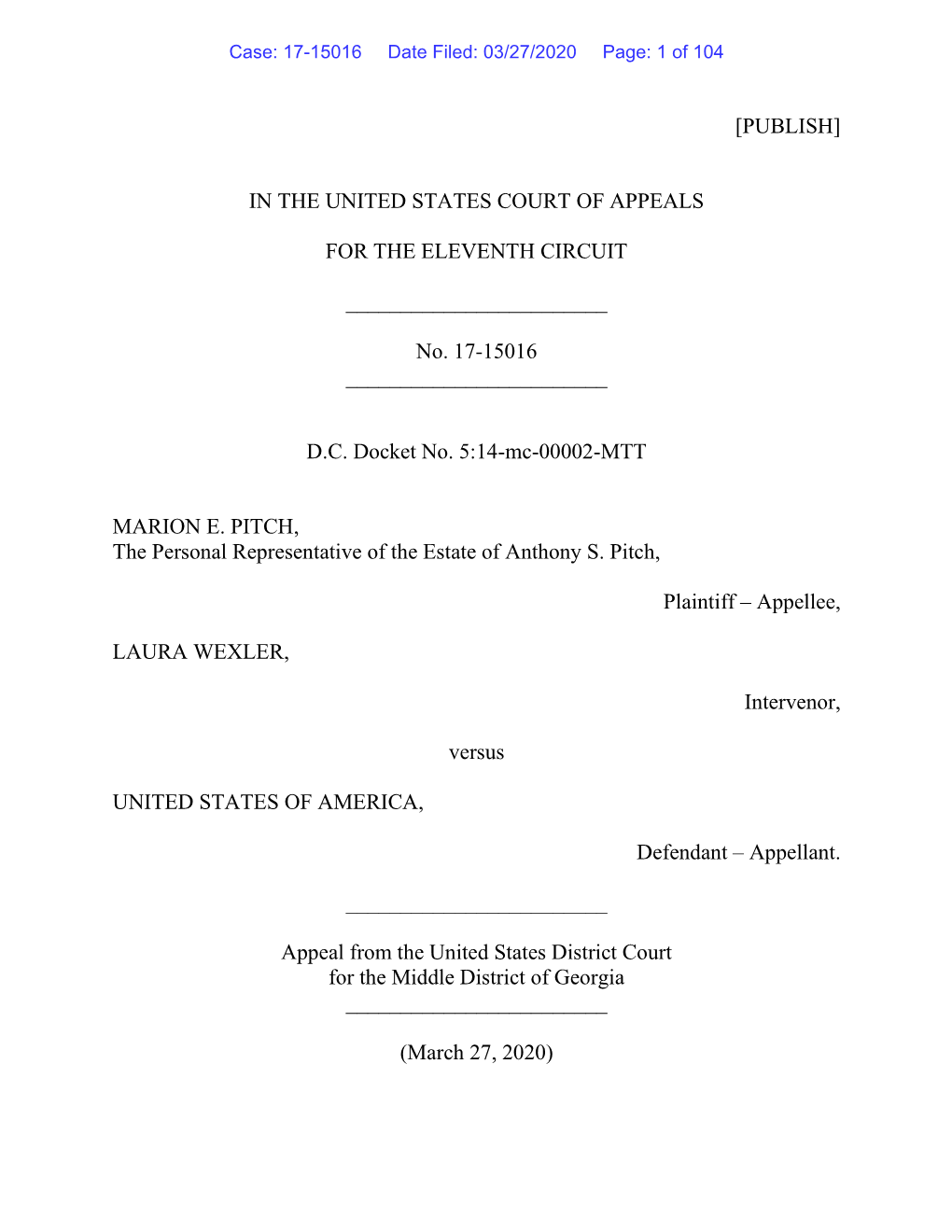 17-15016 Date Filed: 03/27/2020 Page: 1 of 104