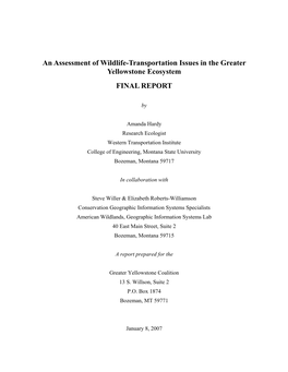 An Assessment of Wildlife-Transportation Issues in the Greater Yellowstone Ecosystem FINAL REPORT