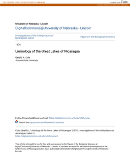 Limnology of the Great Lakes of Nicaragua