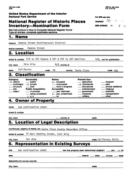 National Register Off Historic Places ****** FEB Inventory—Nomination Form Date Entered M 1. Name___3