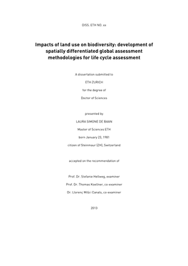 Impacts of Land Use on Biodiversity: Development of Spatially Differentiated Global Assessment Methodologies for Life Cycle Assessment