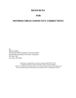 Resources for Mother-Child Community Corrections