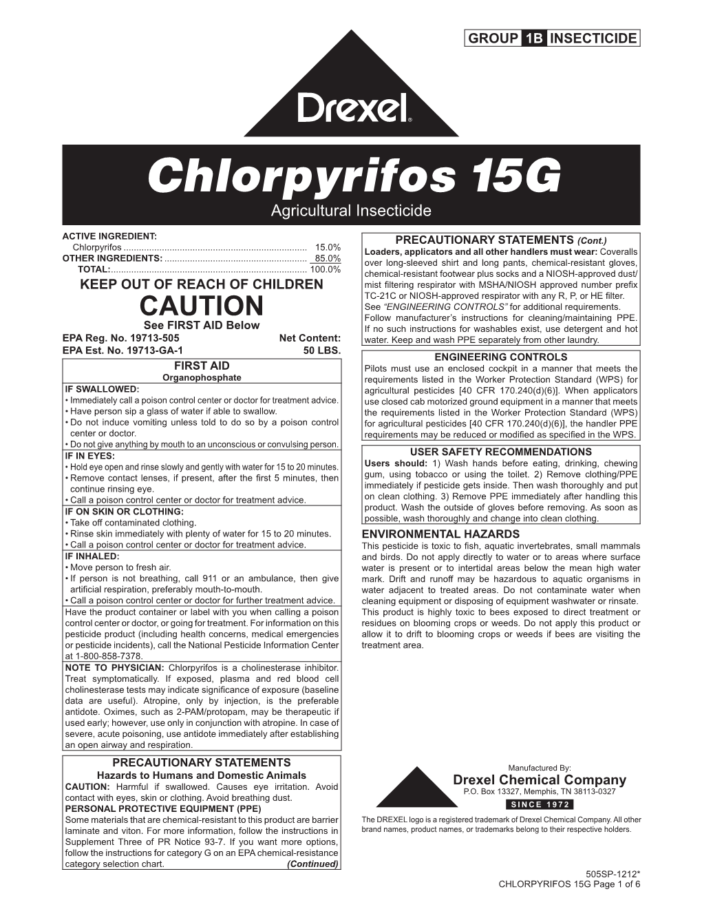 Chlorpyrifos 15G Agricultural Insecticide