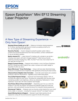 Epson Epiqvision™ Mini EF12 Streaming Laser Projector