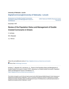 Review of the Population Status and Management of Double-Crested Cormorants in Ontario" (1997)