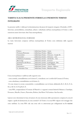 Tariffa N.41 13 a Piemonte Formula E