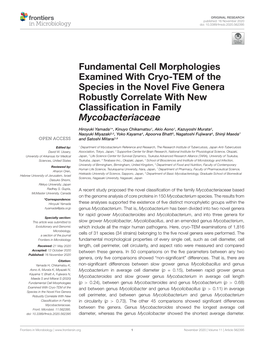 Fundamental Cell Morphologies Examined with Cryo-TEM of the Species in the Novel Five Genera Robustly Correlate with New Classif