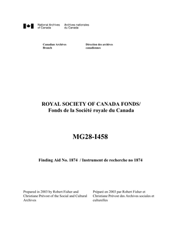 ROYAL SOCIETY of CANADA FONDS/ Fonds De La Société Royale Du Canada