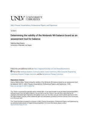Determining the Validity of the Nintendo Wii Balance Board As an Assessment Tool for Balance