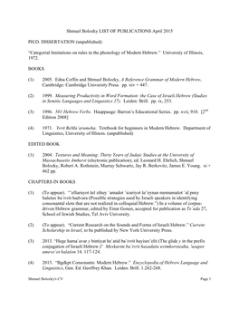 Shmuel Bolozky LIST of PUBLICATIONS April 2015