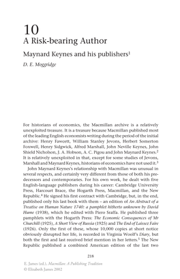 A Risk-Bearing Author Maynard Keynes and His Publishers1 D