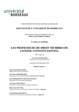 Les Professeurs De Droit Membres Du Conseil Constitutionnel