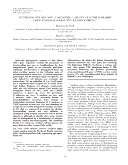 Crusticorallina Gen. Nov., a Nongeniculate Genus in the Subfamily Corallinoideae (Corallinales, Rhodophyta)1