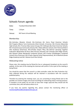 (Public Pack)Agenda Document for Schools Forum, 08/12/2020 13:30