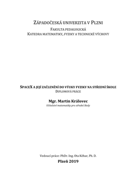 Západočeská Univerzita V Plzni Fakulta Pedagogická Katedra Matematiky, Fyziky a Technické Výchovy